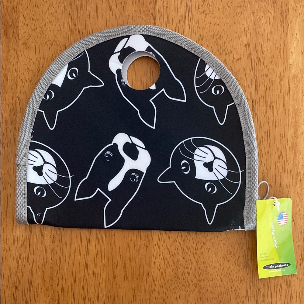 Little Packrats Black Dog and Cat Reusable Lunch Tote NEW